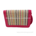 Women Straw Satchel with Multi-stripe in PU Trim, Various Colors are Available, Suitable for Outing